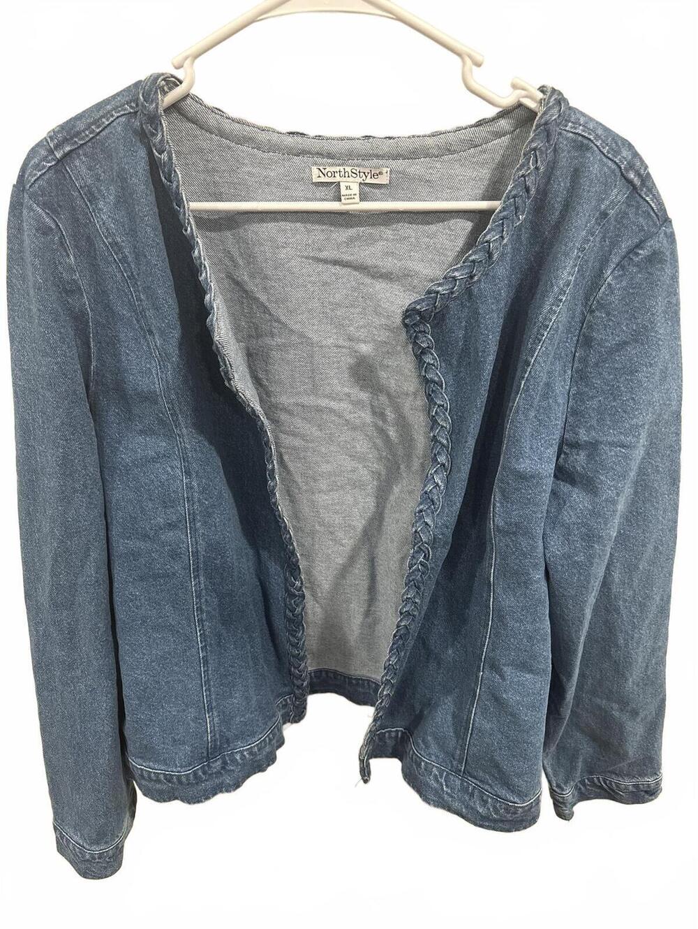 Vintage NorthStyle Blue Denim Open-Front Jacket with Gray Lining